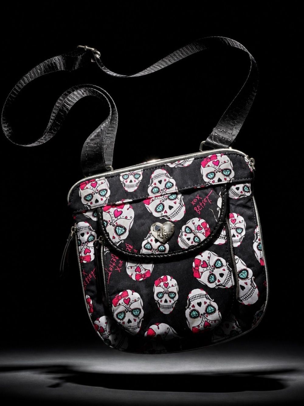 Betsey Johnson XOX Betsey Day of the Dead Sugar Skull Crossbody Messenger Bag